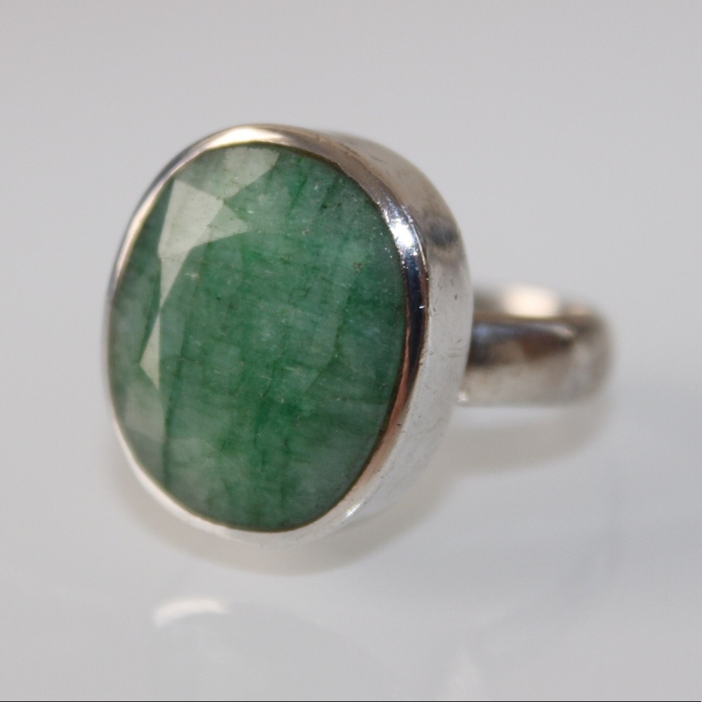 Vintage Sterling Silver Oval Emerald Ring